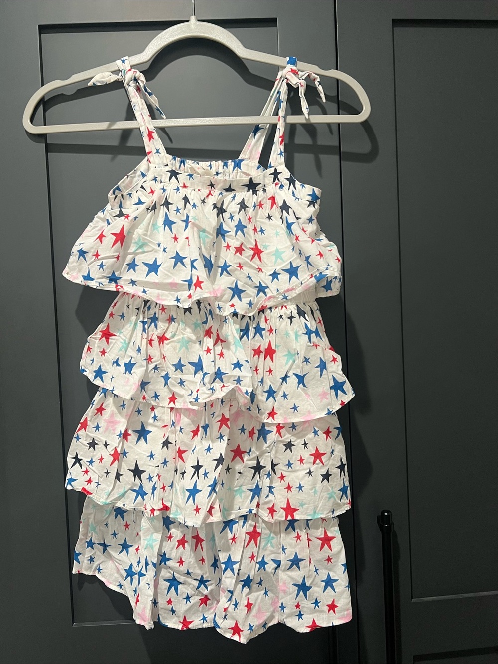 Crewcuts White Ruffle/Tiered Cotton Dress with Star Print